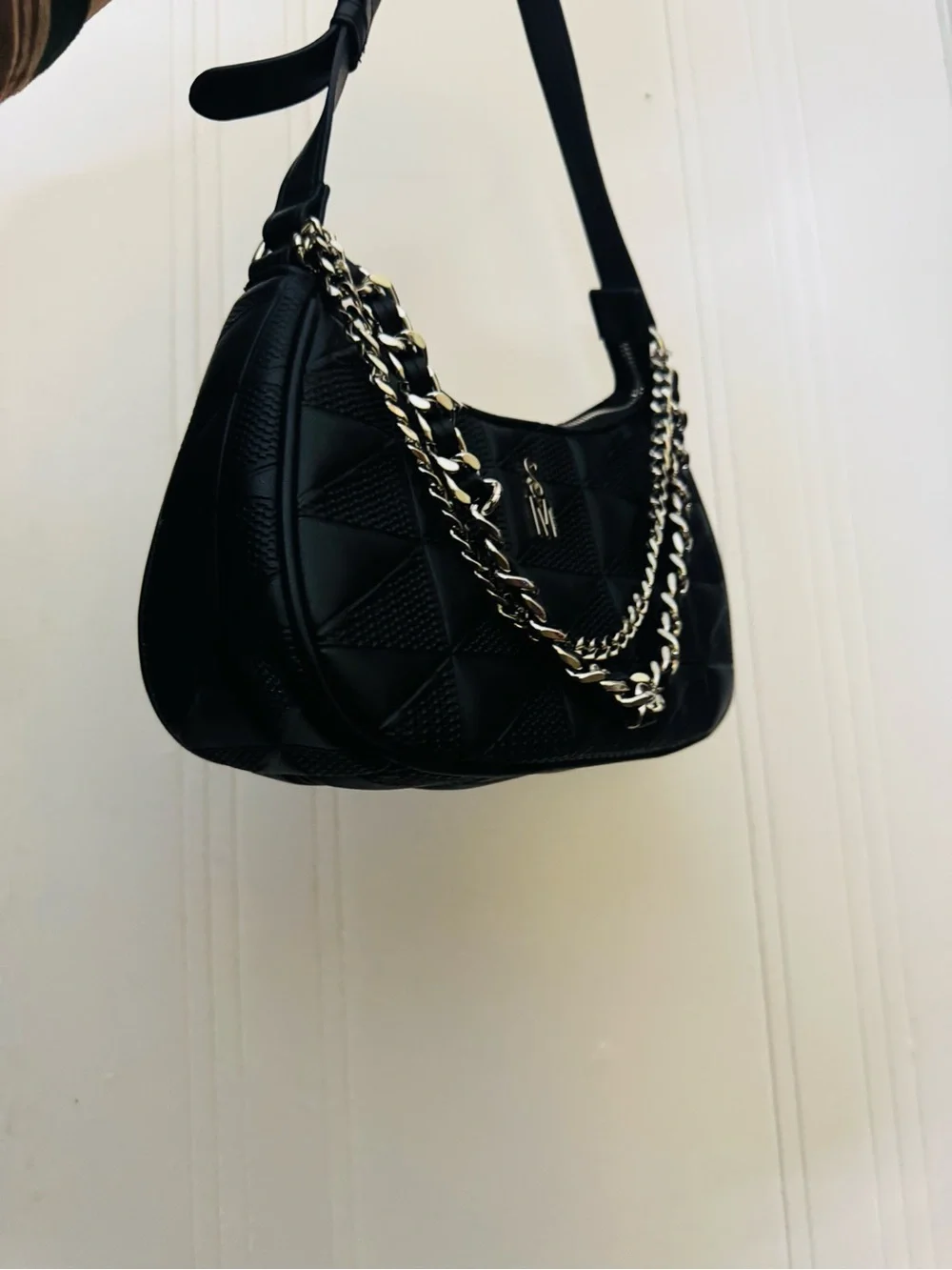 Steve Madden Black Quilted Chain-Accent Shoulder Bag